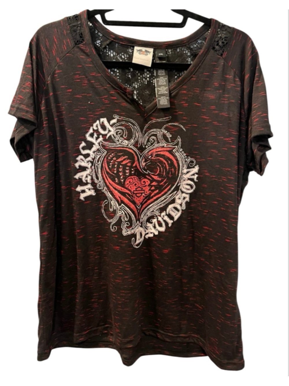 Harley-Davidson Black with Red Speckle Heart Graphic Tee